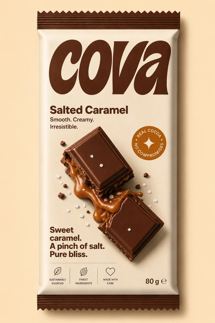 The caramel pack photographed on cream