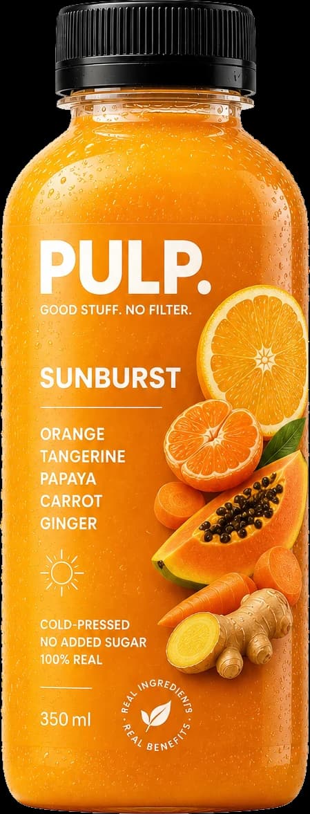 The Sunburst bottle photographed on its own flavour colour