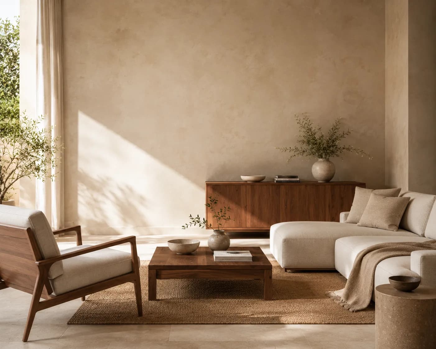 A finished living room in natural light